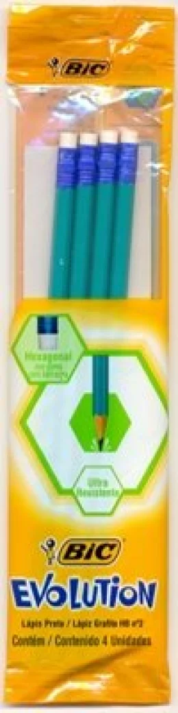 LPIS PRETO - HEXAGONAL - BIC - EVOLUTION 2HB - COM BORRACHA - COM 4 UNIDADES